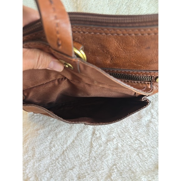Fossil Brown Genuine‎ Leather Satchel Crossbody Messenger Tote Bag Purse - Picture 4 of 16